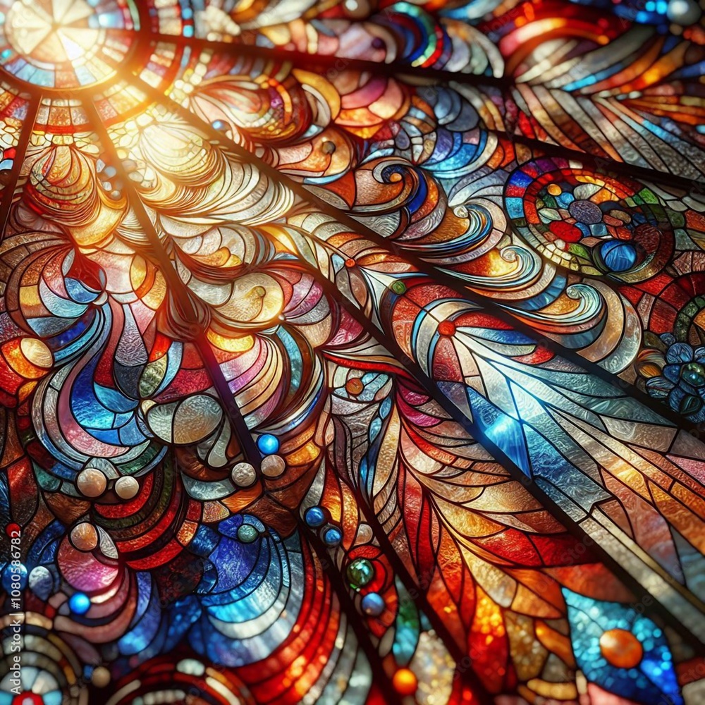 A close-up image of a stained glass window with intricate patterns and vibrant colors. A close-up image of a stained glass window with intricate patterns and vibrant colors.