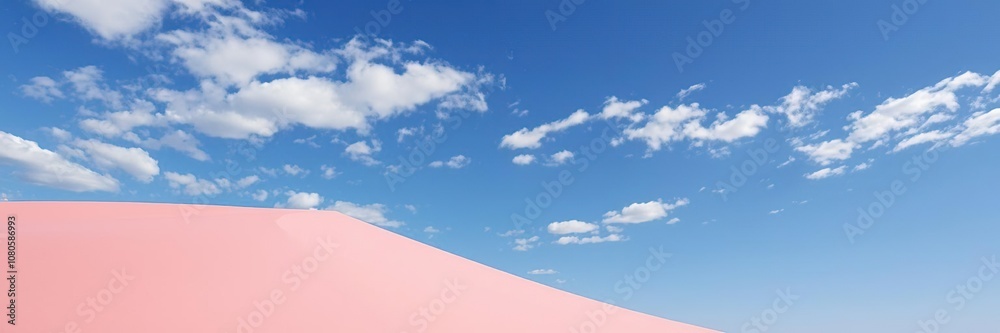 Pink Sand Dunes Against Blue Sky with Scattered Clouds, celestial backdrop, wind-swept dunes Pink Sand Dunes Against Blue Sky with Scattered Clouds, celestial backdrop, wind-swept dunes