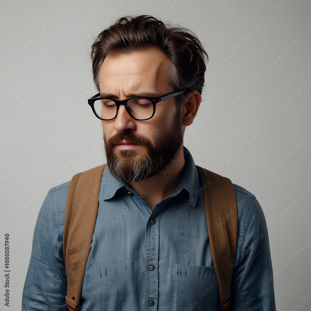 Obraz premium Bearded man in casual clothes wearing