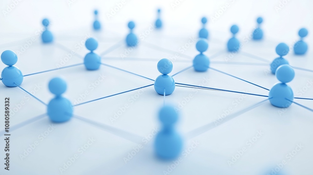 Numerous blue figures are interconnected by lines on a light background, symbolizing the concept of networking and collaboration in a professional setting Numerous blue figures are interconnected by lines on a light background, symbolizing the concept of networking and collaboration in a professional setting