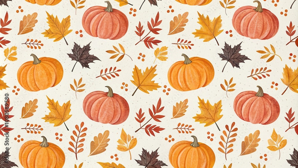 A repeating pattern of pumpkins and leaves in a gradient of warm colors, orange tones, autumnal color scheme, earthy tones, golden hues, pumpkin arrangements A repeating pattern of pumpkins and leaves in a gradient of warm colors, orange tones, autumnal color scheme, earthy tones, golden hues, pumpkin arrangements