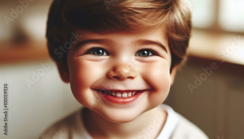 Happy Child with Bright Smile in Soft Lighting