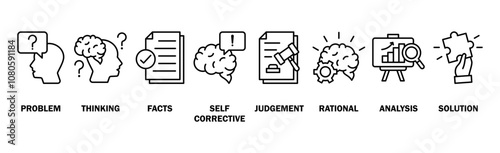 Critical thinking banner web icon vector illustration concept for the analysis of facts with an icon of problem, thinking, facts, self-corrective, judgment, rational, analysis, and solution