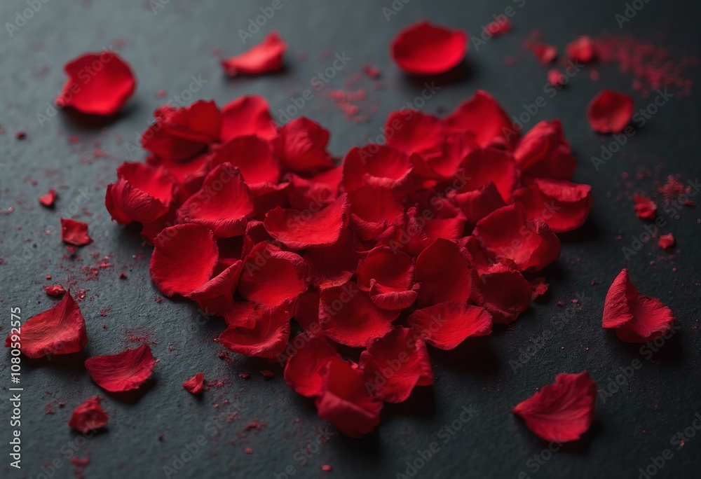 Heart Shape Made Of Rose Petals On Dark Matte Surface