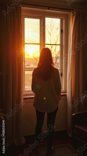 Contemplating New Beginnings: A Person Gazing at the Golden Sunrise on New Year's Day