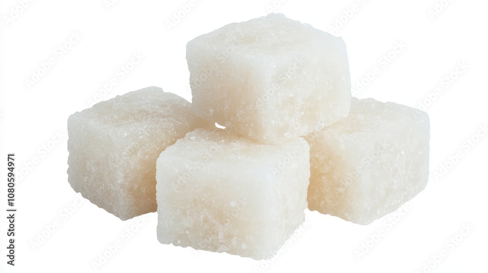 White Sugar Cubes Piled Together on a Clean Surface for Culinary Use, Baking Projects, and Sweetening Beverages in a Minimalistic Style