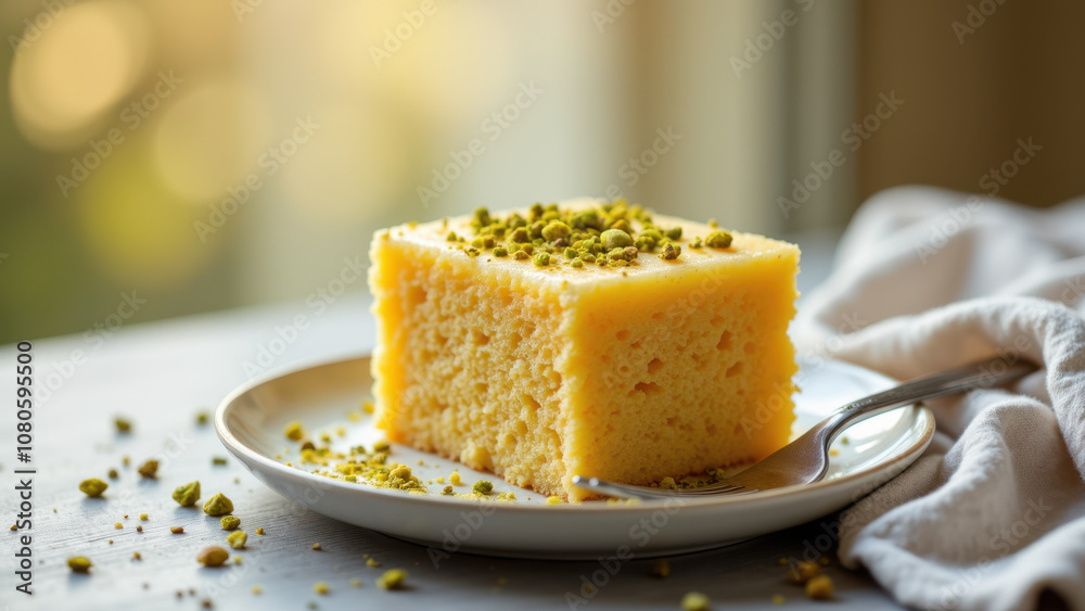 Deliciously golden and flaky kunafa pastry with a hint of citrusy sweetness, served on a white plate. Deliciously golden and flaky kunafa pastry with a hint of citrusy sweetness, served on a white plate.