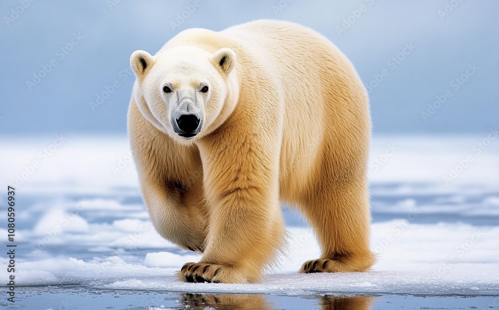 Explore the majestic polar bear as it roams the icy arctic landscape in search of food Explore the majestic polar bear as it roams the icy arctic landscape in search of food