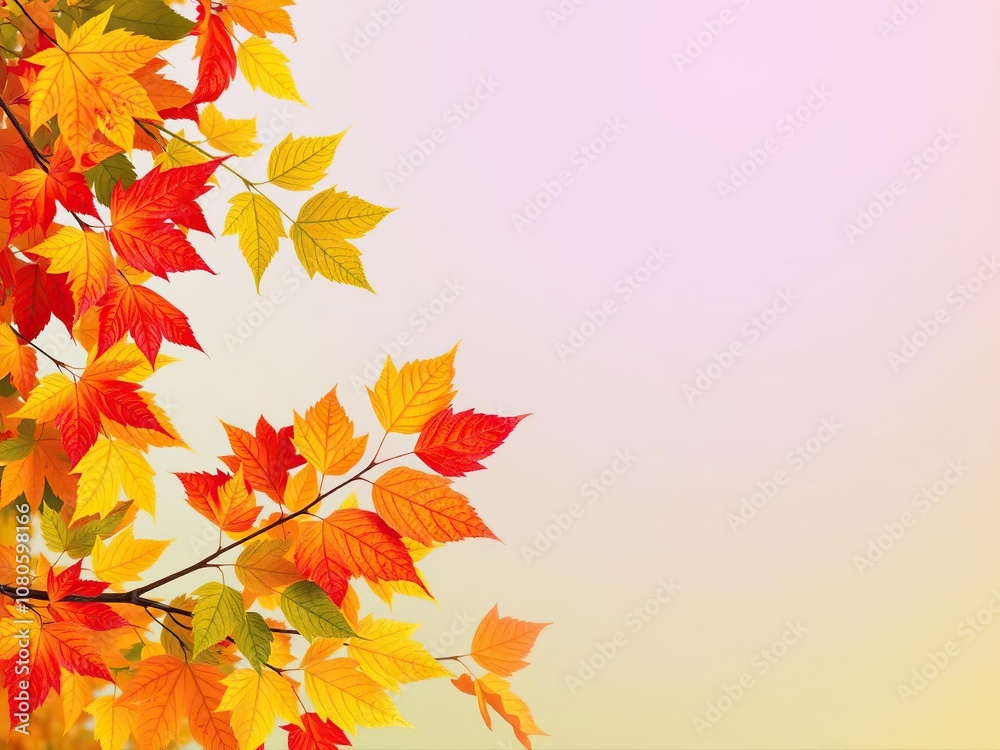Fototapeta premium Vibrant autumnal colors of changing leaves against a subtle gradient background, landscape, changing seasons