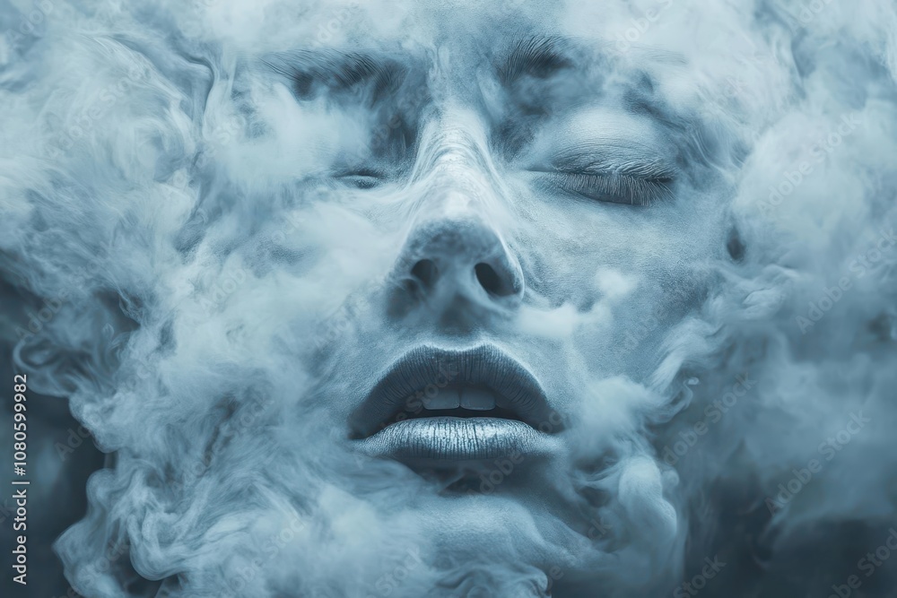 A woman's face obscured by swirling smoke A woman's face obscured by swirling smoke
