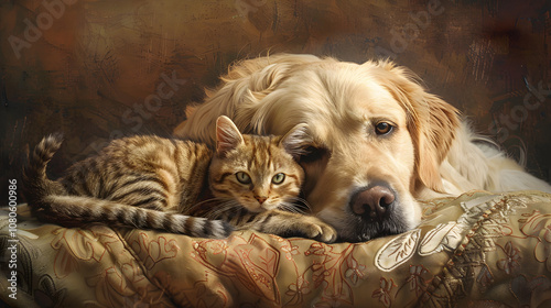 Wallpaper Mural Portrait of Happy dog and cat that looking at the camera together isolated on transparent background, friendship between dog and cat, amazing friendliness of the pets, Generative Ai Torontodigital.ca