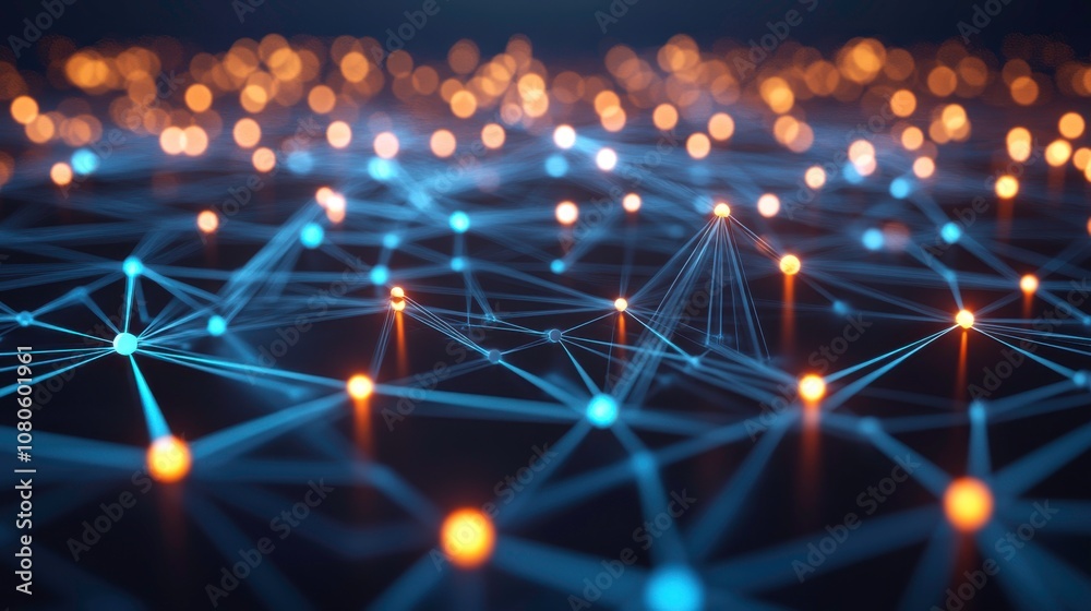 Abstract network of glowing nodes and connections. Abstract network of glowing nodes and connections.