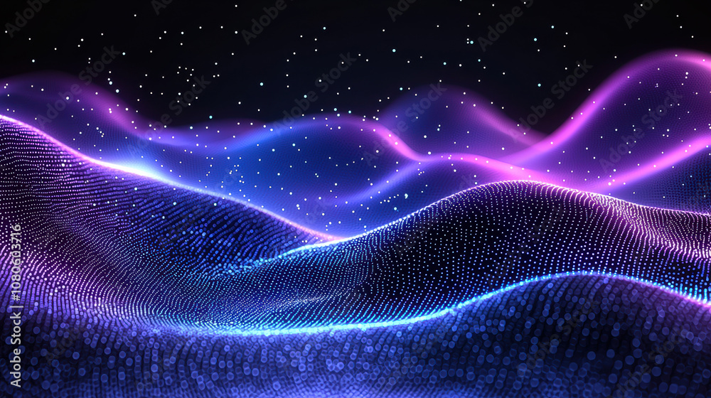 A vibrant wave of colorful light particles flowing across a dark background, creating a mesmerizing digital landscape full of depth and movement. A vibrant wave of colorful light particles flowing across a dark background, creating a mesmerizing digital landscape full of depth and movement.