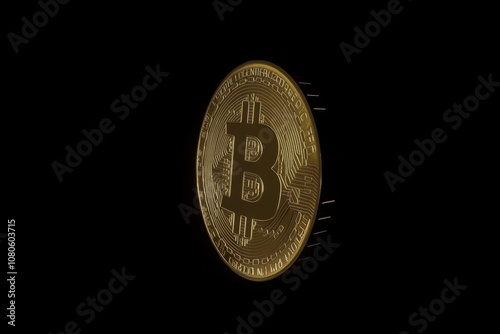 Golden bitcoin coin standing out against a dark background, symbolizing the allure and significance of cryptocurrency in a minimalist style