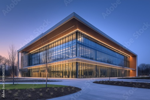 A modern data center office building with glass facade