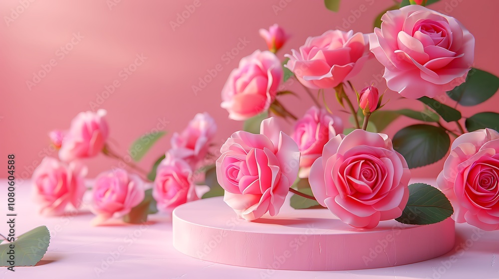 A beautiful arrangement of pink roses on a pastel background, showcasing elegance and charm. A beautiful arrangement of pink roses on a pastel background, showcasing elegance and charm.