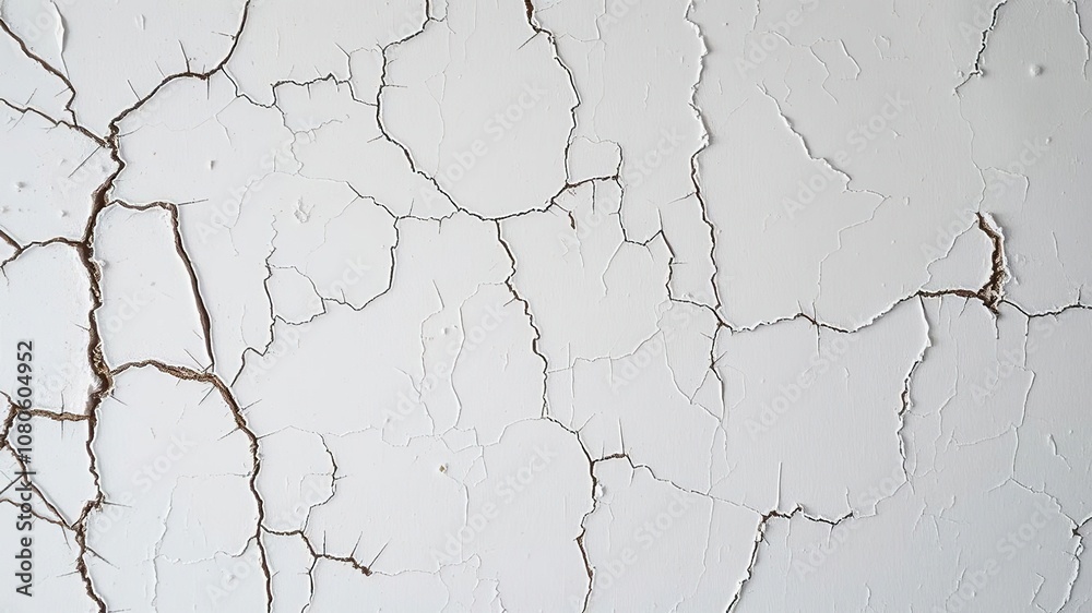 White paint with severe cracks and flakes on a heavily textured background, worn surface, rough surface White paint with severe cracks and flakes on a heavily textured background, worn surface, rough surface