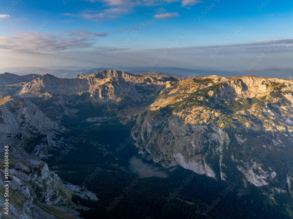 Naklejka premium Aerial View of Maglić Mountain, the Highest Peak in Bosnia