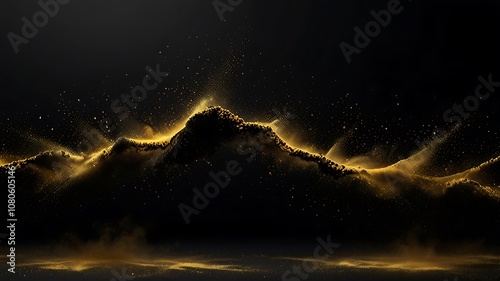 Black background with gold dust forming abstract shapes