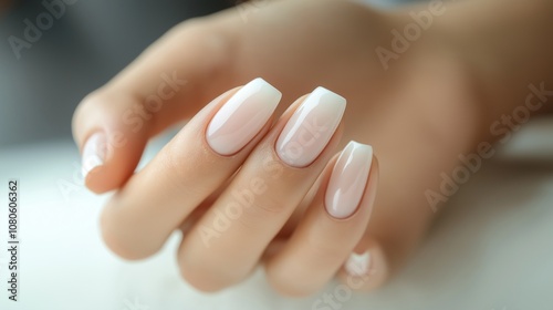 Woman in nail salon receiving manicure.