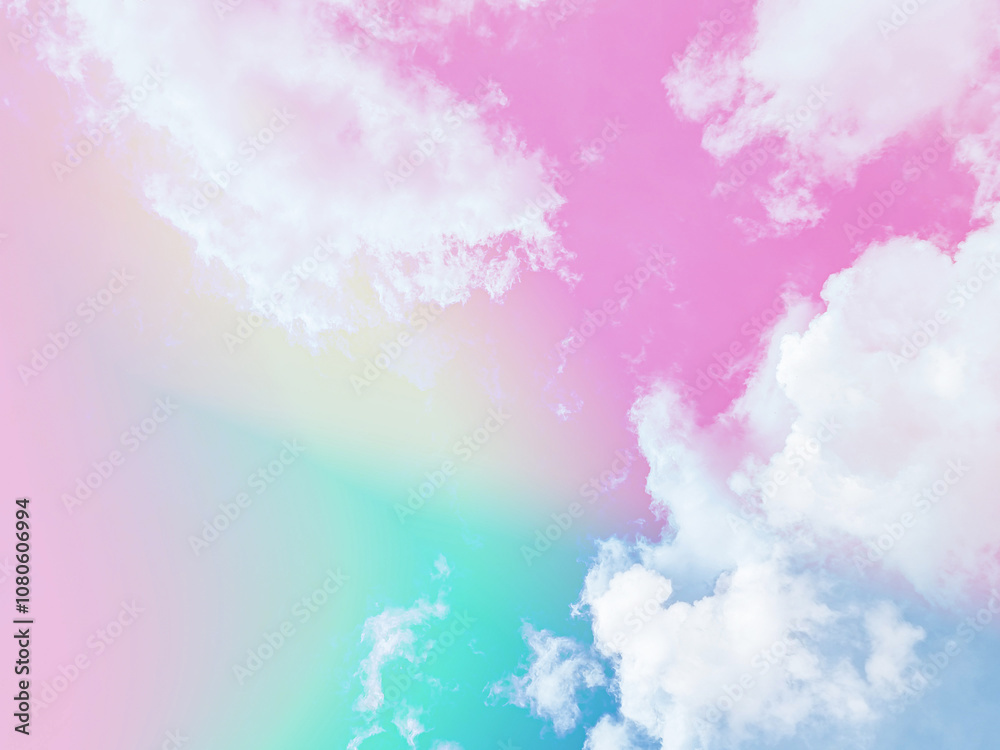 beauty sweet pastel pink and green colorful with fluffy clouds on sky. multi color rainbow image. abstract fantasy growing light beauty sweet pastel pink and green colorful with fluffy clouds on sky. multi color rainbow image. abstract fantasy growing light