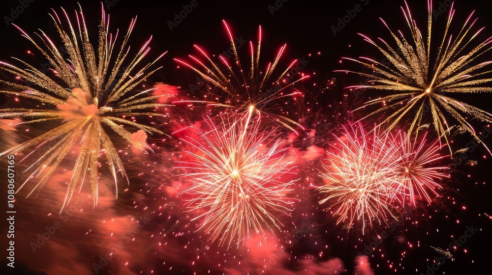 A dynamic firework display lighting up the night sky A dynamic firework display lighting up the night sky