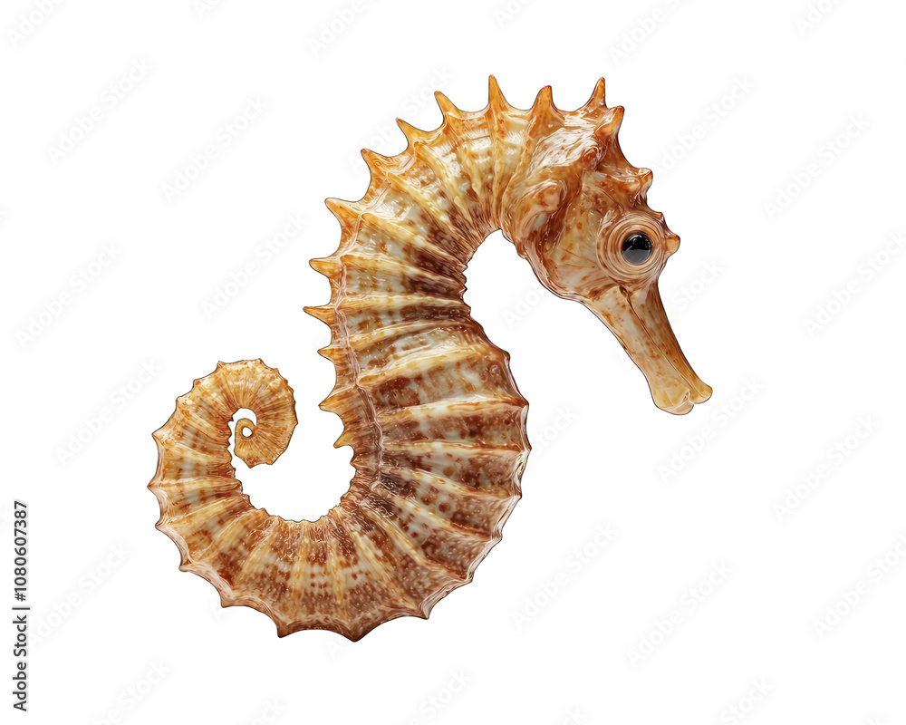 Obraz premium Seahorse with its curled tail and unique body shape on transparent background