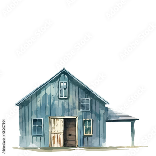 A watercolor of Farmhouse, isolated on a white background. Farmhouse vector.