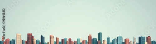 A vibrant urban skyline showcases modern architecture against a clear sky, highlighting the beauty and diversity of city life.