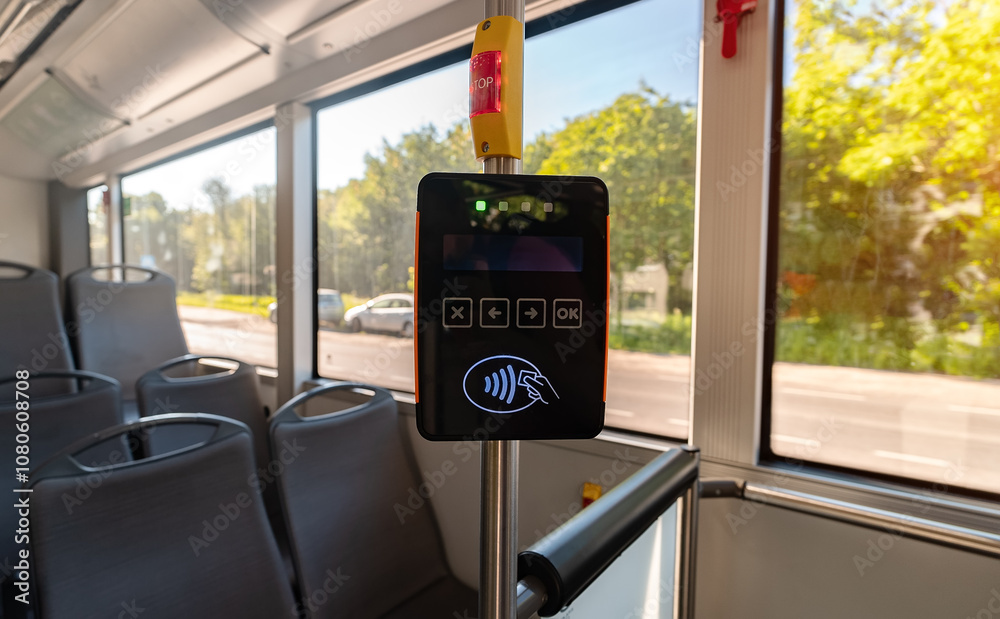 Fototapeta premium Ticket validation system with mobile phone ticket verification.