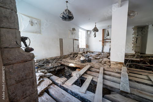 Renovation of floors and communications in an old house. photo