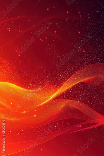 Vibrant abstract background with flowing red and orange waves and glowing particles, perfect for creative projects and modern designs.