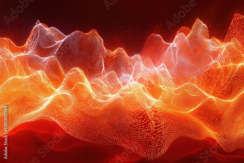 Vibrant abstract waves of light in orange and white colors, creating a dynamic and energetic visual representation of sound and movement.