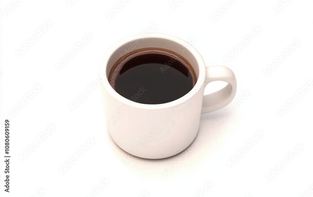 A simple white coffee cup filled with hot black coffee, set against a clean, white background, perfect for cozy moments or modern designs. A simple white coffee cup filled with hot black coffee, set against a clean, white background, perfect for cozy moments or modern designs.