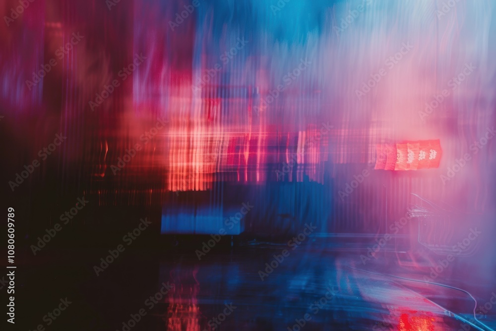 Fototapeta premium : Motion blur effect on concert lights, capturing dynamic, colorful atmosphere