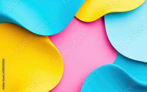 Vibrant abstract background with smooth curves in blue, yellow, and pink colors, perfect for modern design projects and creative presentations.