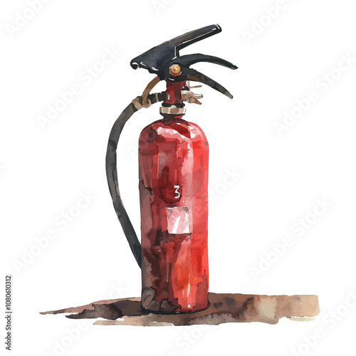 A watercolor vector of Fire Extinguisher, isolated on a white background. Fire Extinguisher vector.