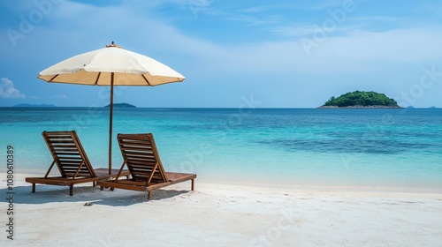 Beautiful panoramic sea sand sky. Tropical relax beach sunny summer island landscape