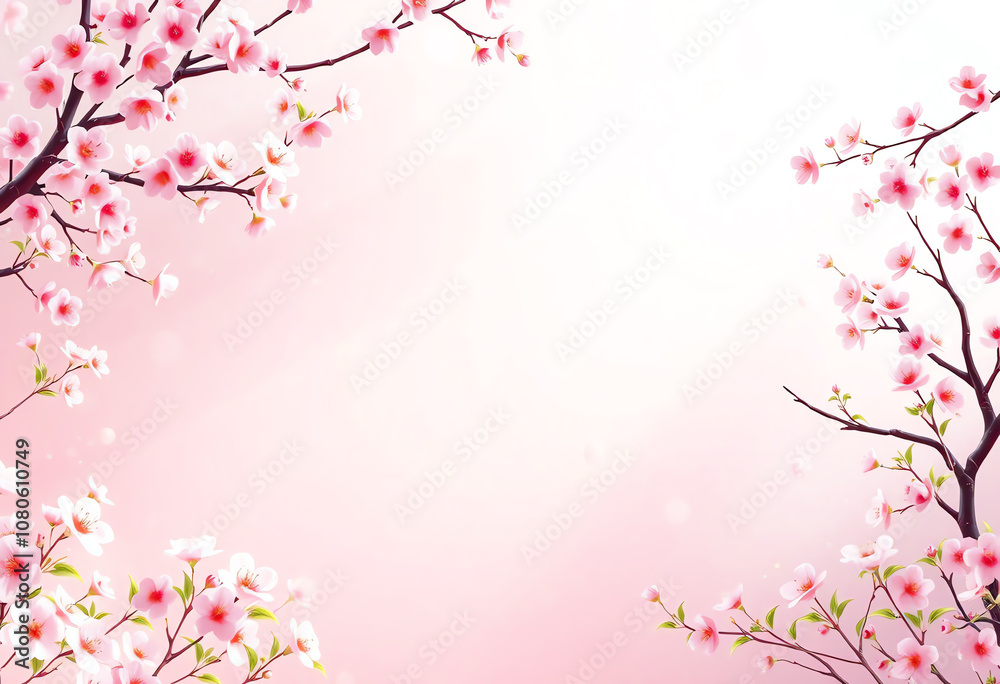 spring Template background copy space with cherry blossom border spring Template background copy space with cherry blossom border