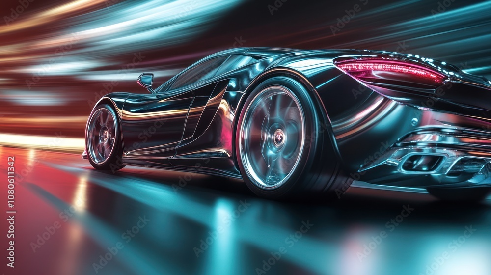 Black Sports Car Blurred Lights Black Sports Car Blurred Lights