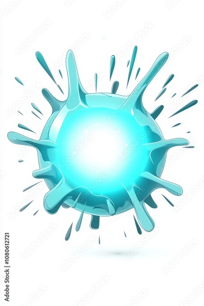 A vibrant, turquoise splash effect emanating from a glowing orb, perfect for creative projects, illustrations, and digital media backgrounds.