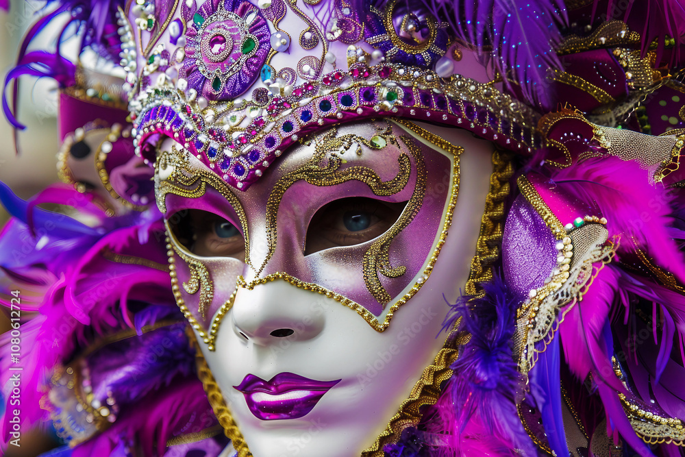 Generative AI Image of a Vibrant Carnival Mask with Glitter and Feathers Generative AI Image of a Vibrant Carnival Mask with Glitter and Feathers