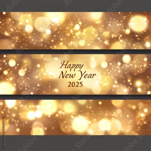 banner of Happy new year. Pastel gold shade. A little bit bokeh around boundary.