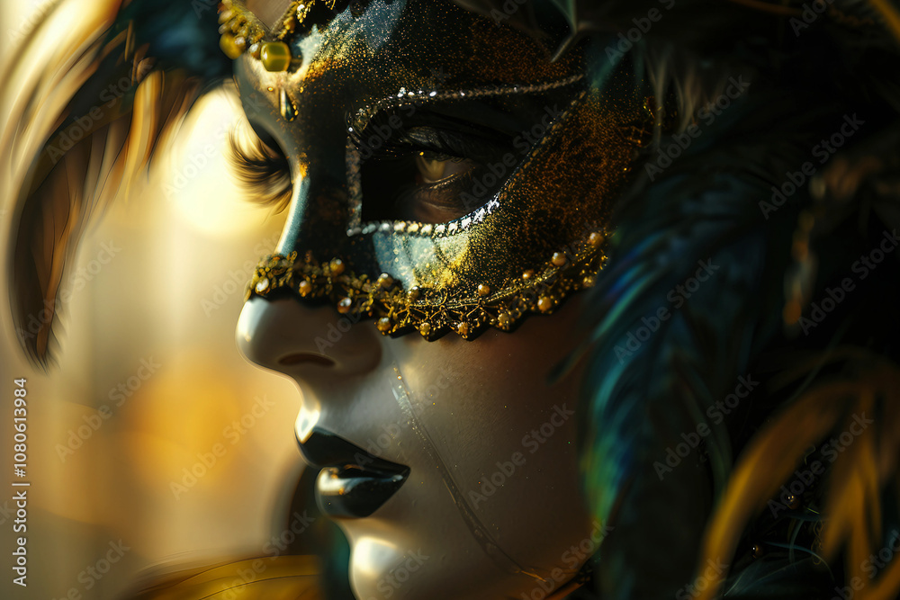 Generative AI Image of a Vibrant Carnival Mask with Glitter and Feathers Generative AI Image of a Vibrant Carnival Mask with Glitter and Feathers