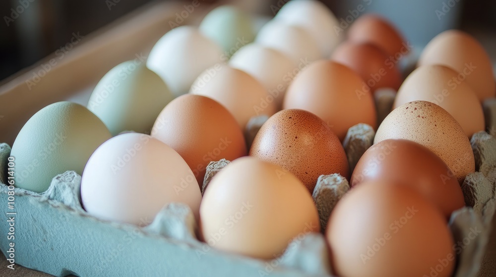 Fresh Chicken Roosters' Eggs on Hay at the Neighborhood Farmer's Market Fresh Chicken Roosters' Eggs on Hay at the Neighborhood Farmer's Market