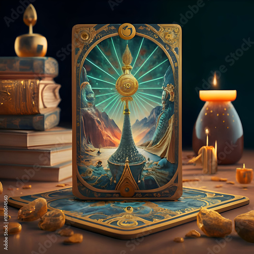 Obraz na płótnie Tarot deck against dark background in mystery light. close up. Ai generated w salonie