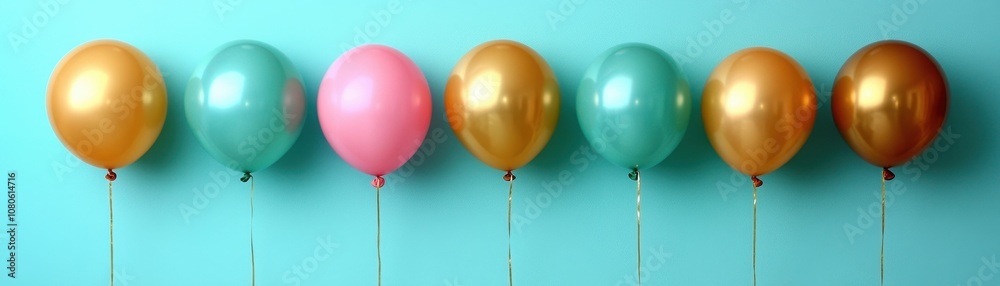 Elegant Balloons in Pastel and Gold Hues on Vibrant Green Background Elegant Balloons in Pastel and Gold Hues on Vibrant Green Background