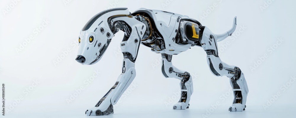 A robotic dog with a sleek design, showcasing advanced technology and mechanics. A robotic dog with a sleek design, showcasing advanced technology and mechanics.