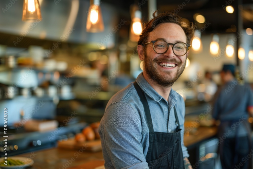 Portrait of a smiling American chef in restaurant kitchen Portrait of a smiling American chef in restaurant kitchen