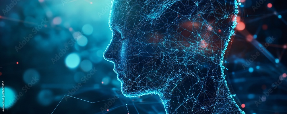 Artificial intelligence: human head and network of lines showing digital thinking process Artificial intelligence: human head and network of lines showing digital thinking process
